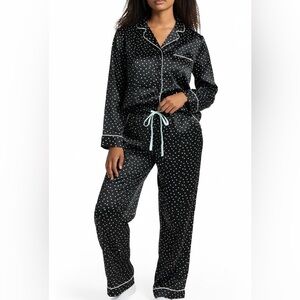 In Bloom by Jonquil Polka Dot Satin Pajama Set Women’s M 2-Piece Black White